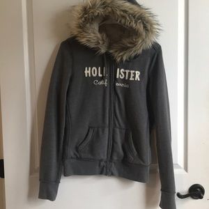 Hollister zip up fur hoodie